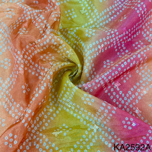 Embroidered Sequins Bandhani Print Shaded Tissue Fabric-KA2592